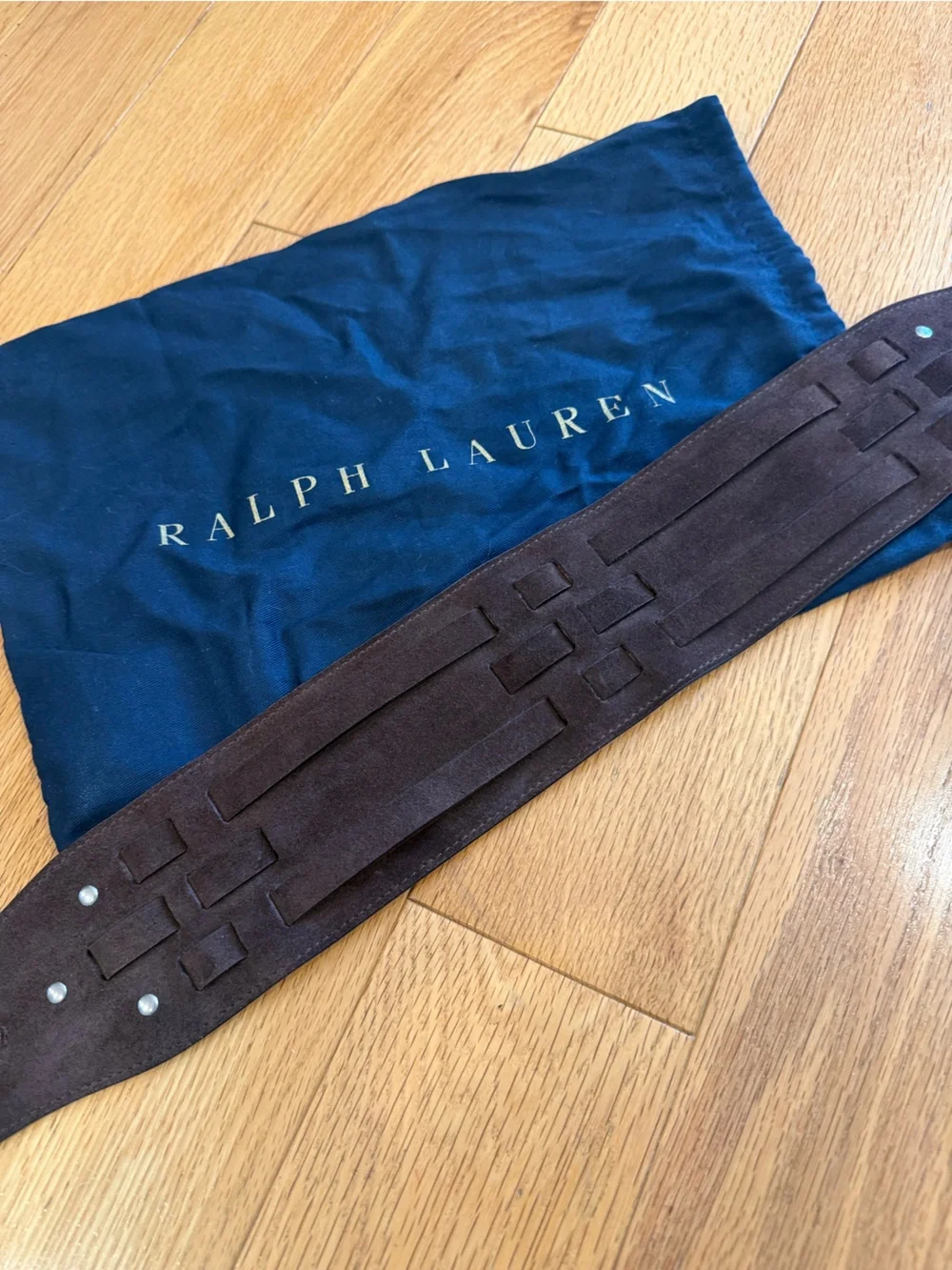 Ralph Lauren Collection Woven Calf-Suede Wide Waist Belt Brown RP$700